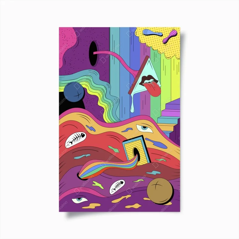 Poster psychedelische pop-art traumlandschaft