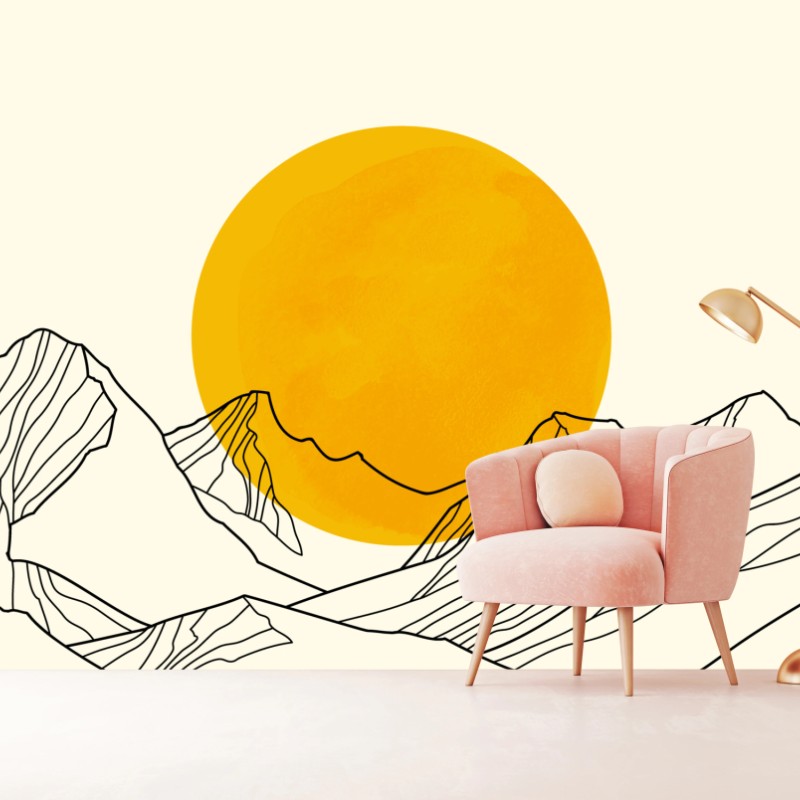 Fototapete goldene sonne über minimalistischen bergen – Wallnifity®
