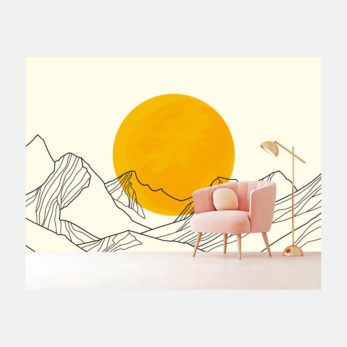 Fototapete goldene sonne über minimalistischen bergen – Wallnifity®