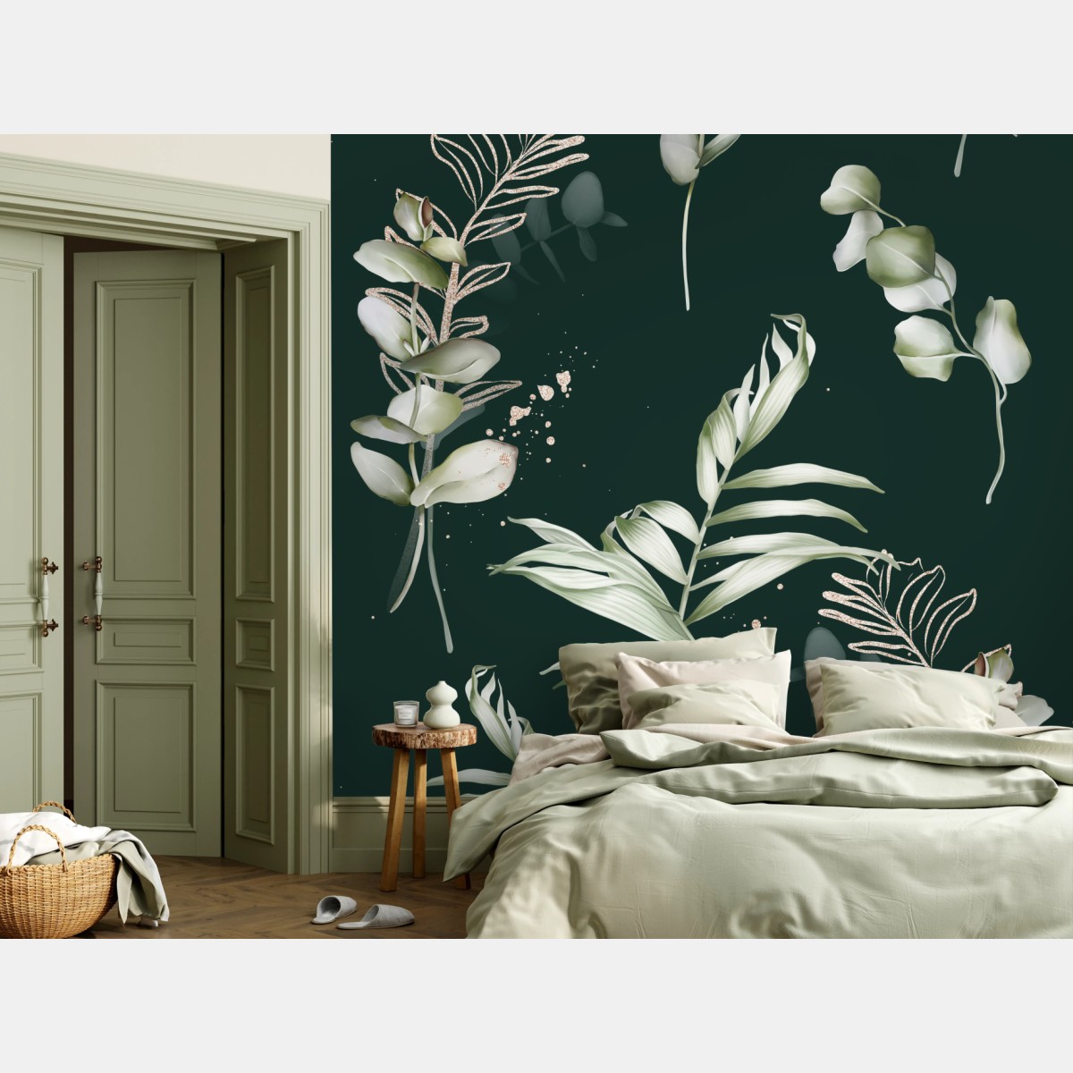 Fototapete eukalyptus muster mit goldakzenten – Wallnifity®