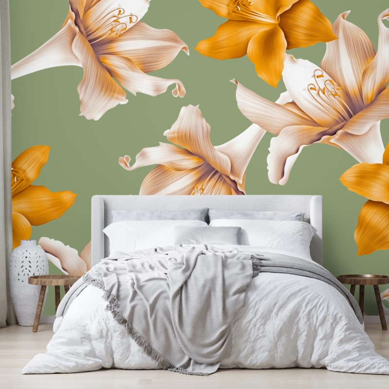 Fototapete goldene lilien botanisches muster – Wallnifity®