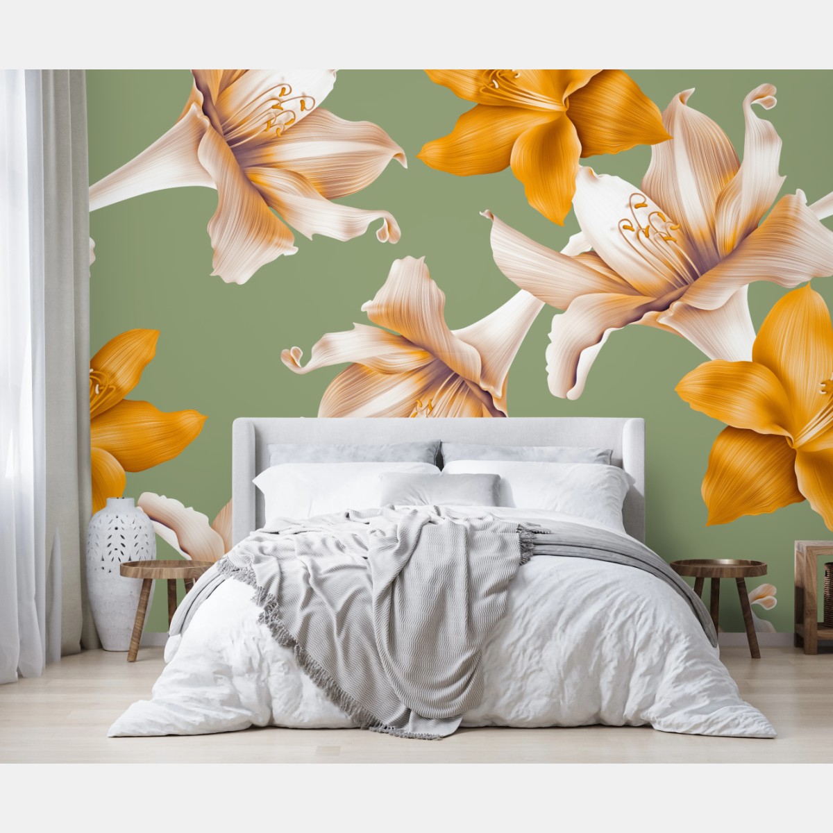 Fototapete goldene lilien botanisches muster – Wallnifity®