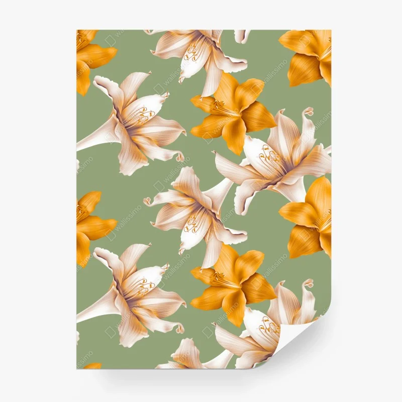 Fototapete goldene lilien botanisches muster – Wallnifity® Fototapete goldene lilien botanisches muster – Wallnifity®