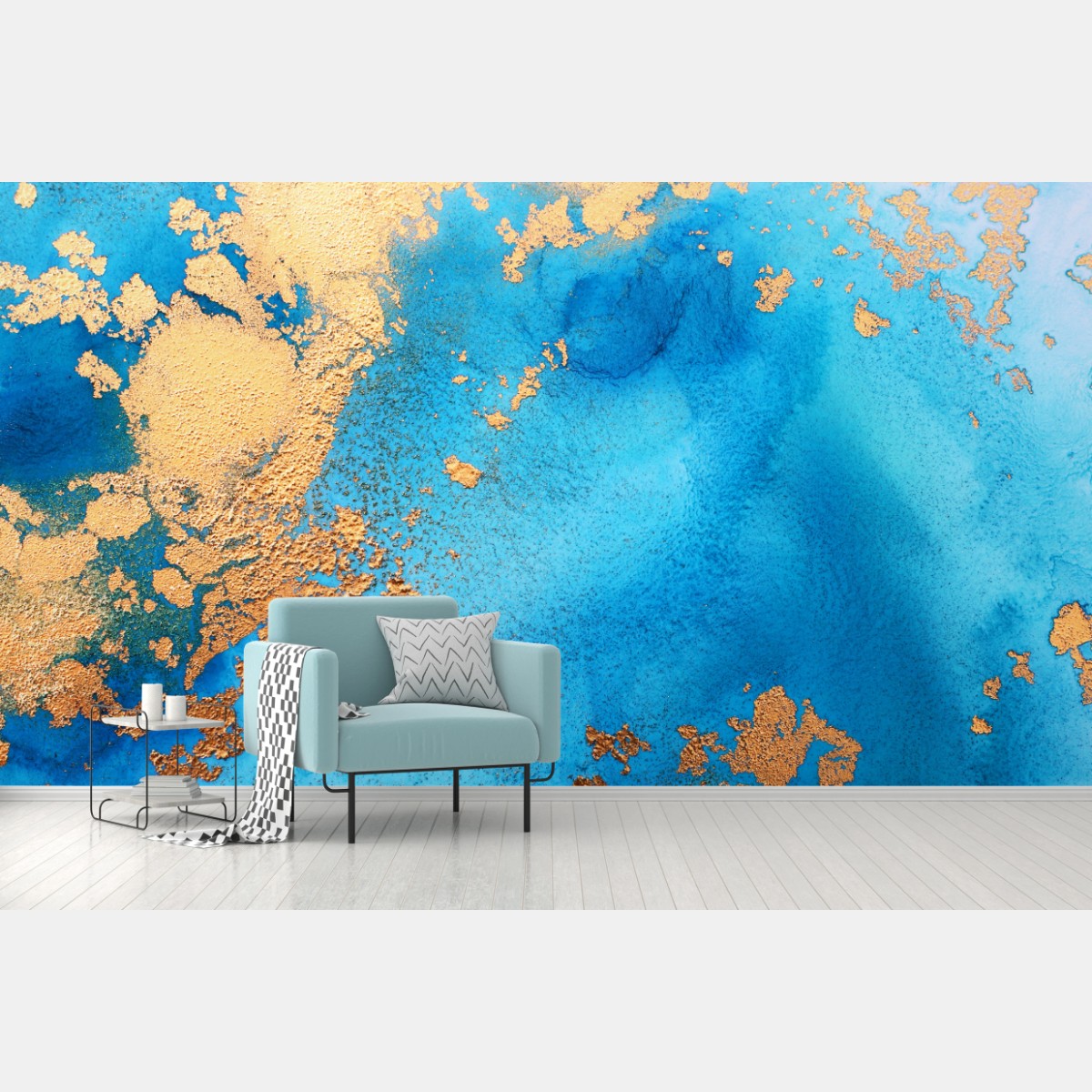 Fototapete blau-gold abstrakte ozeantextur – Wallnifity®