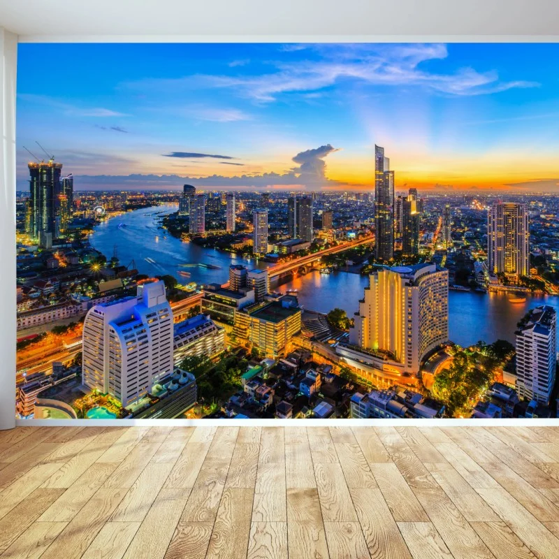 Fototapete lebendige stadtskyline bei dämmerung – Wallnifity®