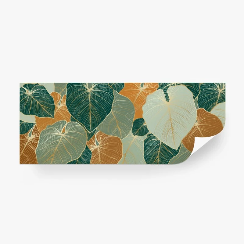 Fototapete türkis-goldenes botanisches blättermuster – Wallnifity®