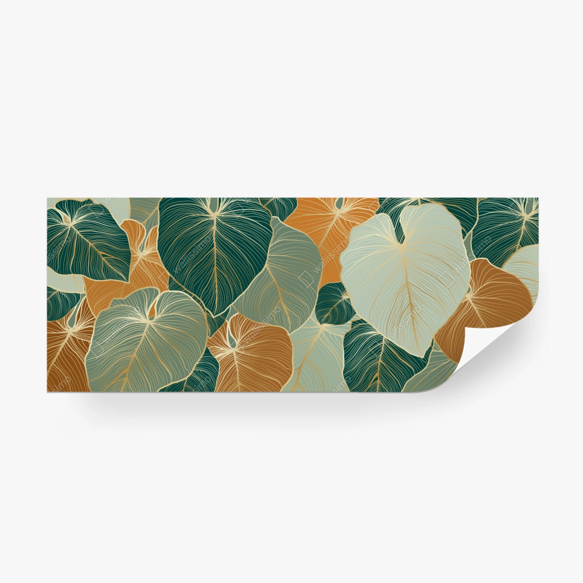 Fototapete türkis-goldenes botanisches blättermuster – Wallnifity®