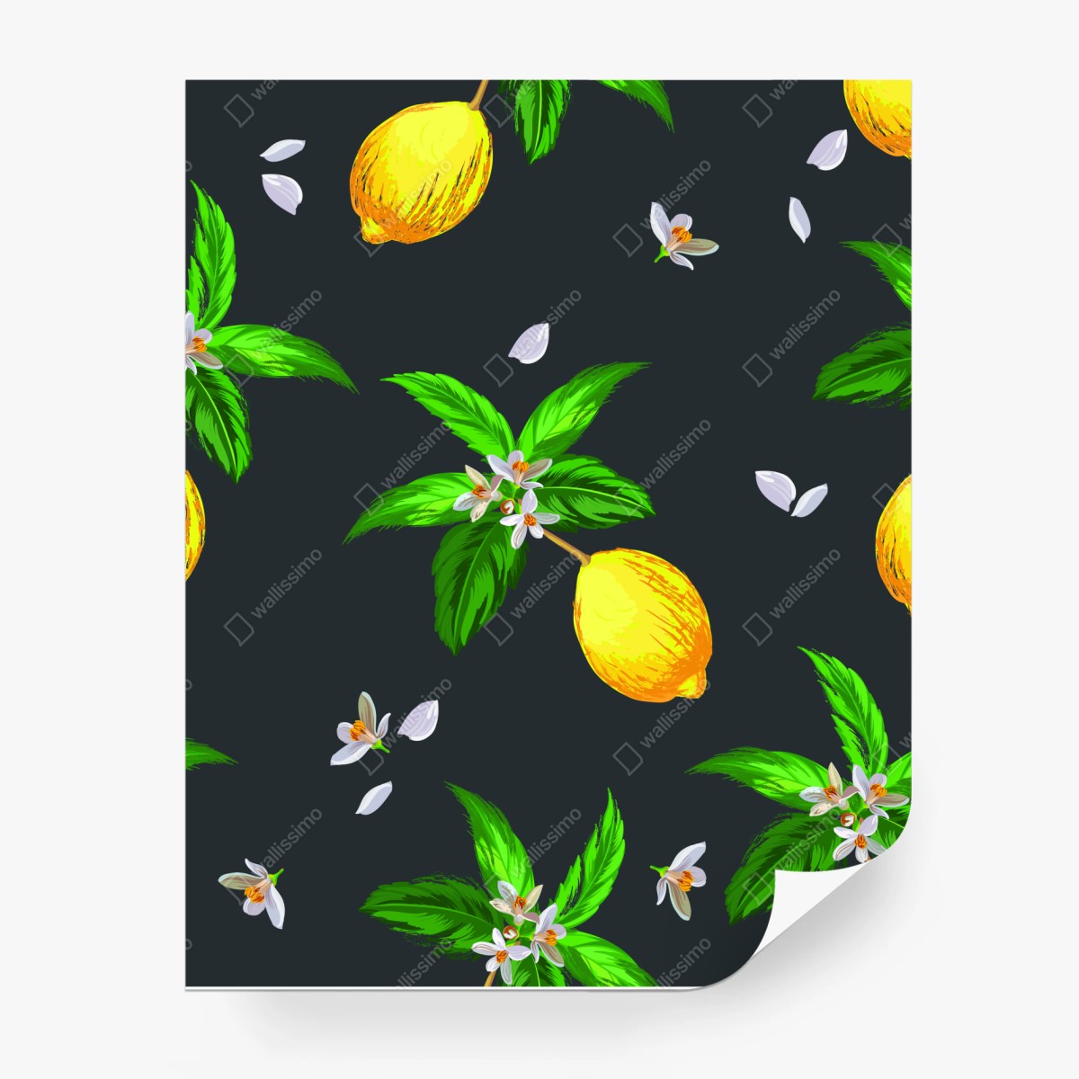 Fototapete leuchtendes zitronenmuster mit grünen blättern – Wallnifity®