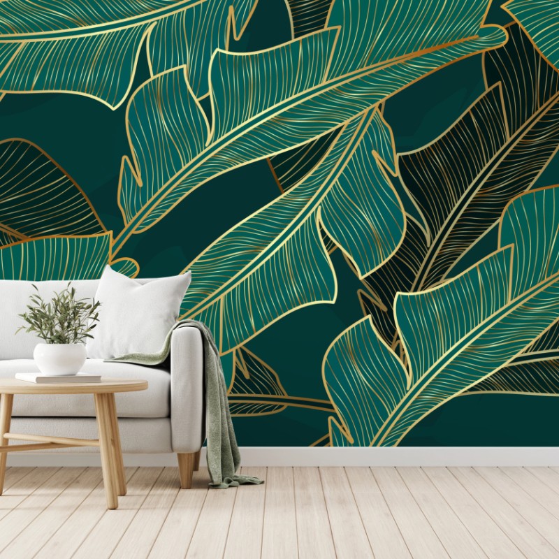 Fototapete goldene tropische bananenblätter – Wallnifity®