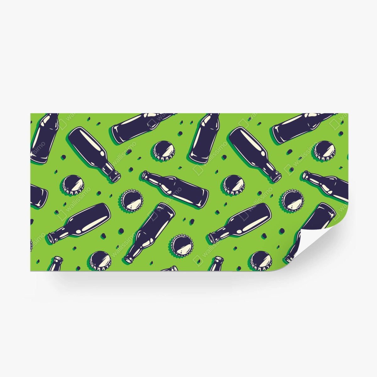 Fototapete grünes pop-art-muster mit bierflaschen und kronkorken – Wallnifity®