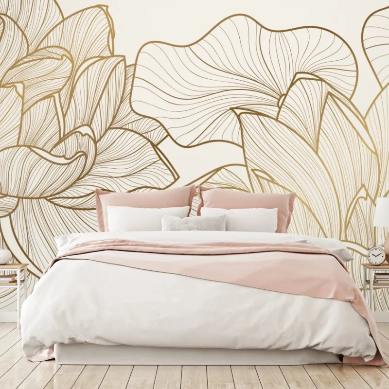 Fototapete elegante goldene linien blumenillustration – Wallnifity®