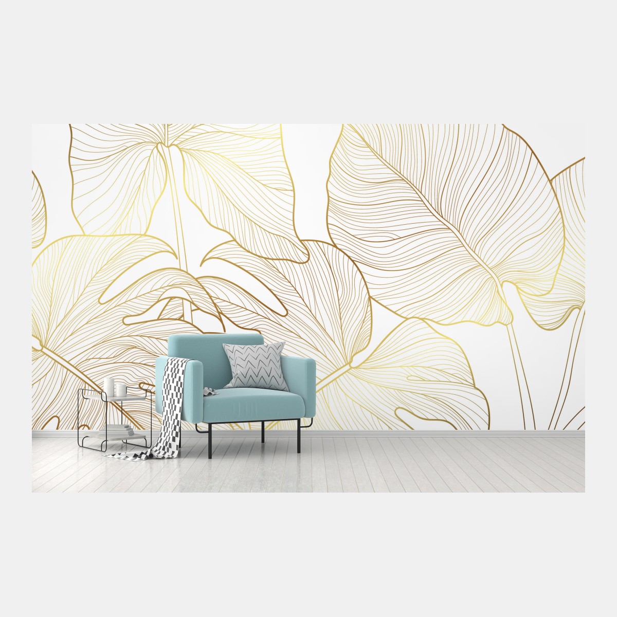 Fototapete goldene botanische blattzeichnung – Wallnifity®