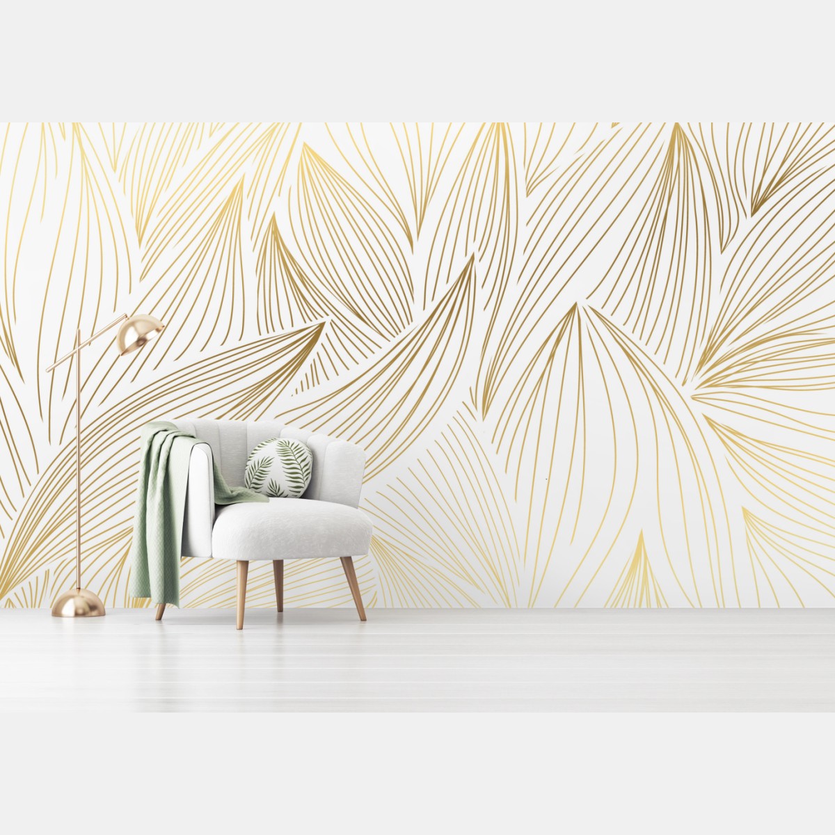 Fototapete goldene blattlinien – Wallnifity®