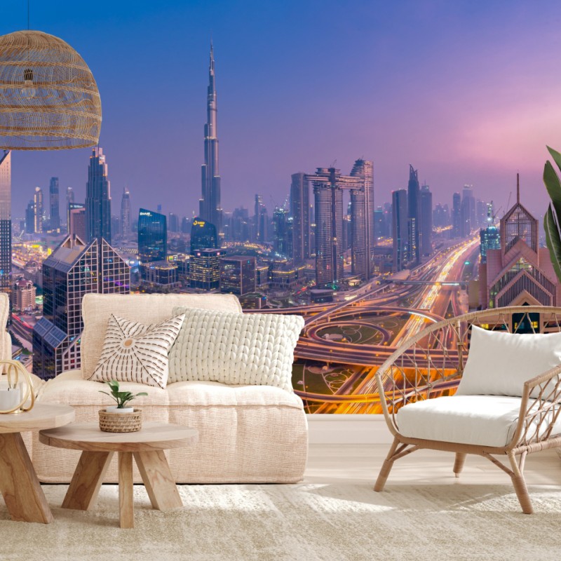 Fototapete panoramablick auf Dubai bei dämmerung – Wallnifity®