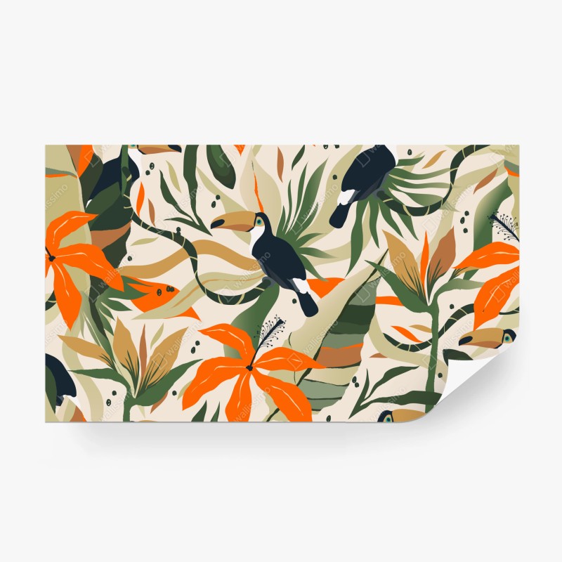 Fototapete vintage botanisches blumenmuster in gelb und grau – Wallnifity®