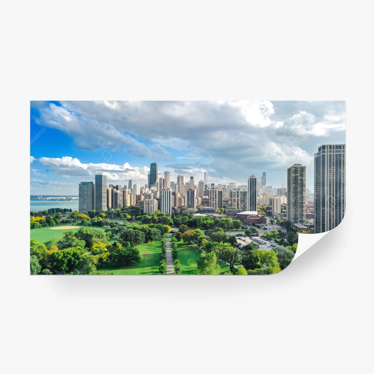 Fototapete stadtpanorama über grünem park – Wallnifity®