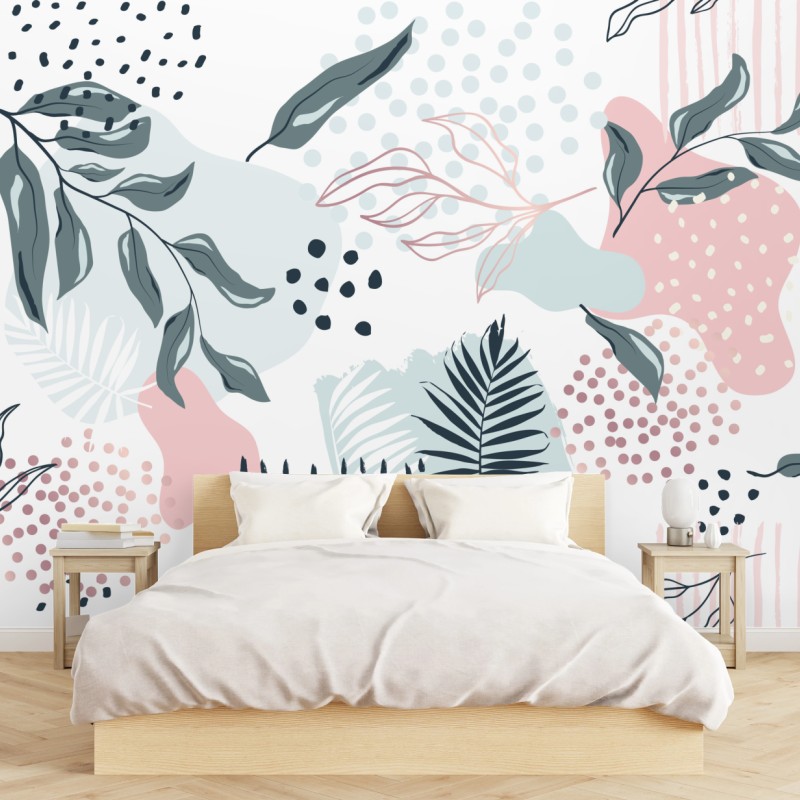 Fototapete pastellfarbenes botanisches abstraktes muster – Wallnifity®