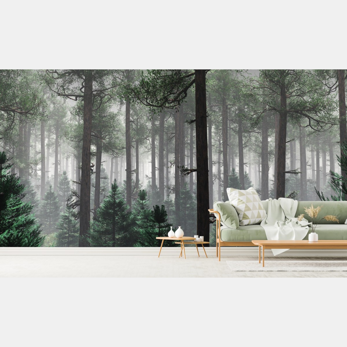 Fototapete nebliger immergrüner wald – Wallnifity®
