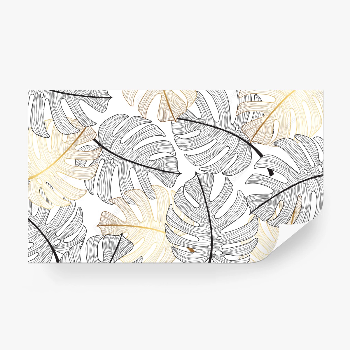 Fototapete monstera-blattmuster mit goldakzenten – Wallnifity®