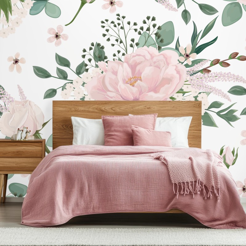 Fototapete zartes rosa pfingstrosenmuster – Wallnifity®