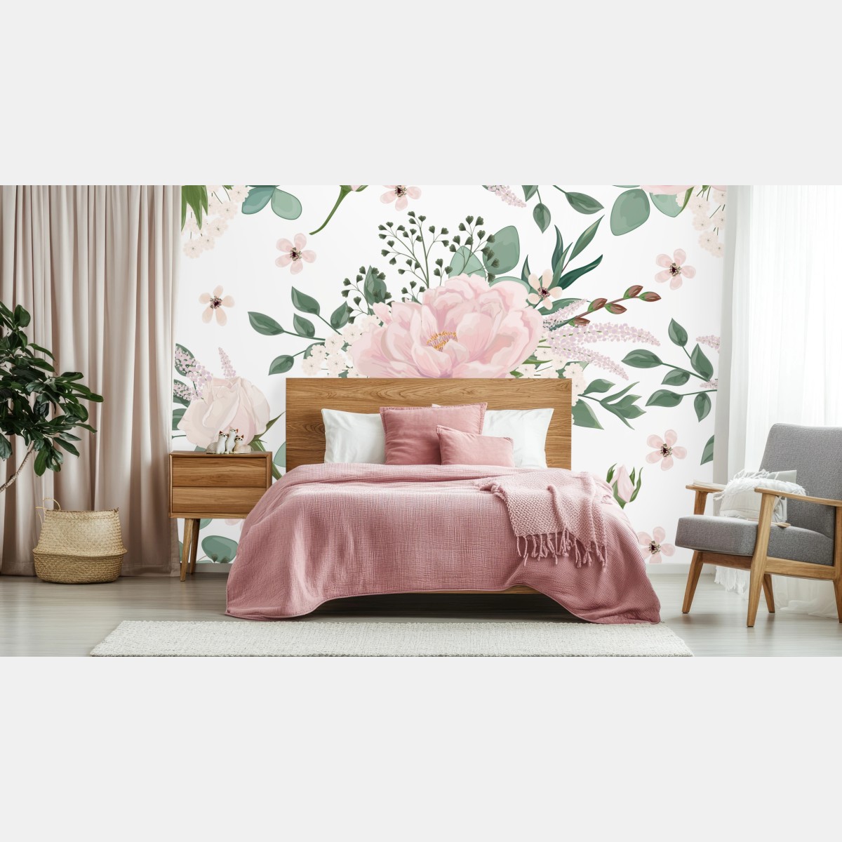 Fototapete zartes rosa pfingstrosenmuster – Wallnifity®