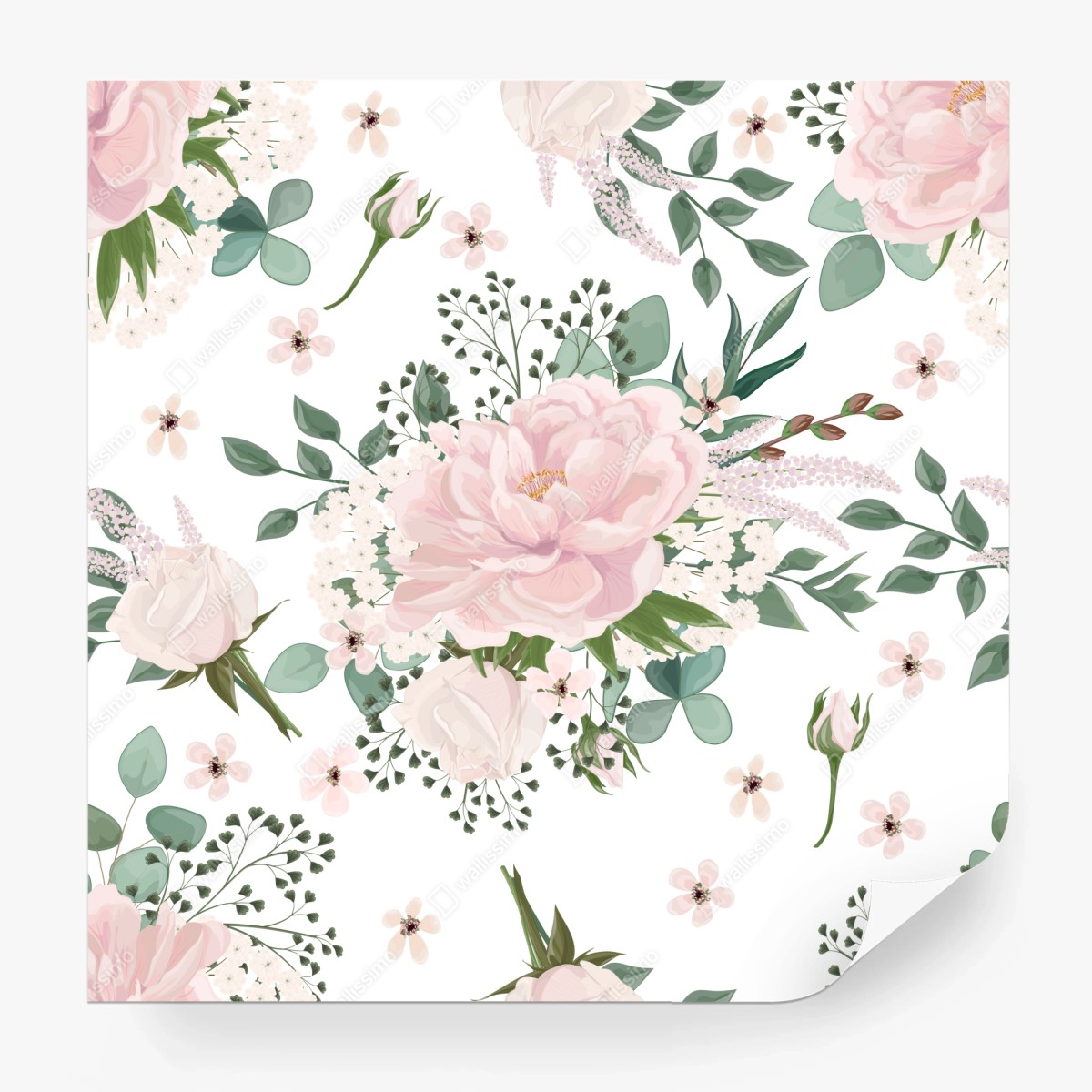 Fototapete zartes rosa pfingstrosenmuster – Wallnifity®