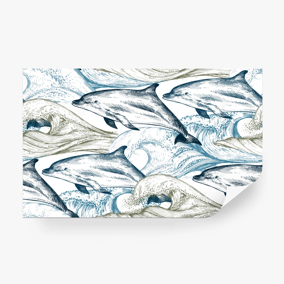 Fototapete vintage delfine ozeanillustration – Wallnifity®