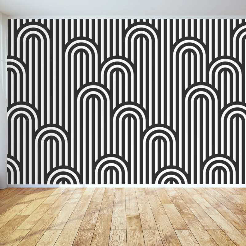 Fototapete schwarzweißes geometrisches streifenmuster – Wallnifity®
