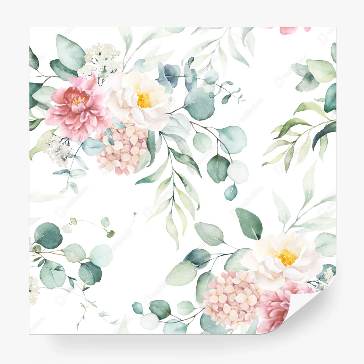 Fototapete zarter aquarellblumenstrauß – Wallnifity®