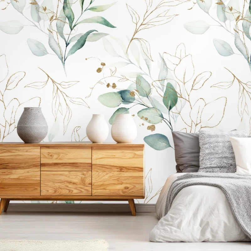Fototapete sanftes eukalyptus aquarellmuster – Wallnifity®