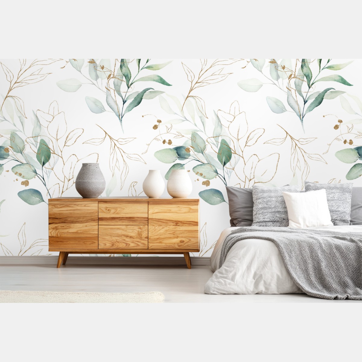 Fototapete sanftes eukalyptus aquarellmuster – Wallnifity®