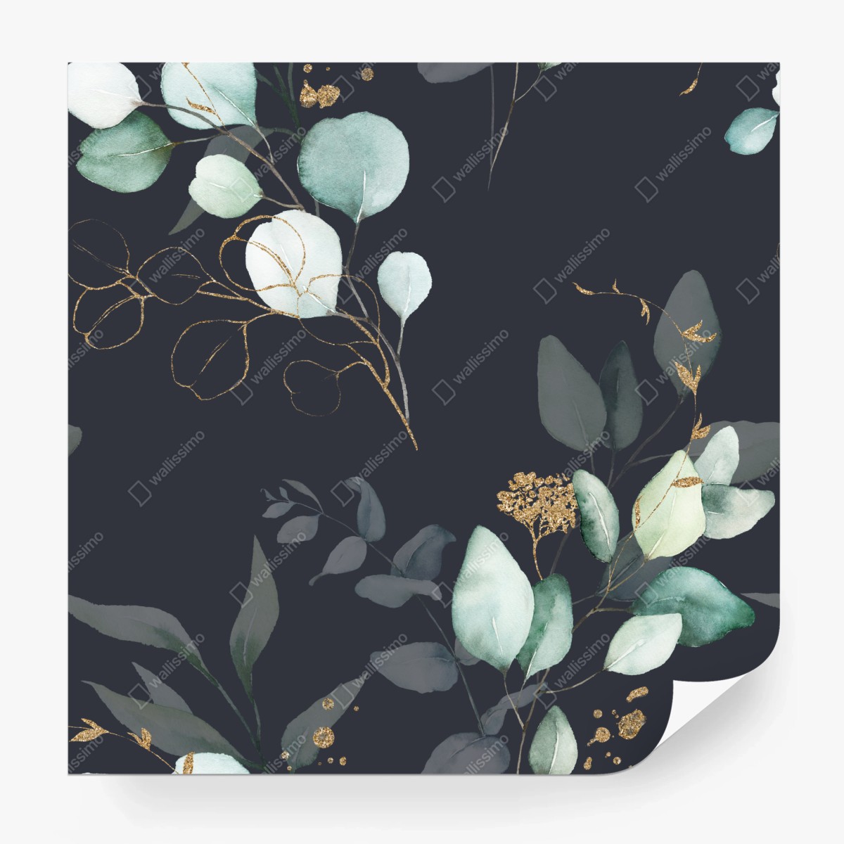 Fototapete eukalyptus aquarellblätter auf dunklem hintergrund – Wallnifity®