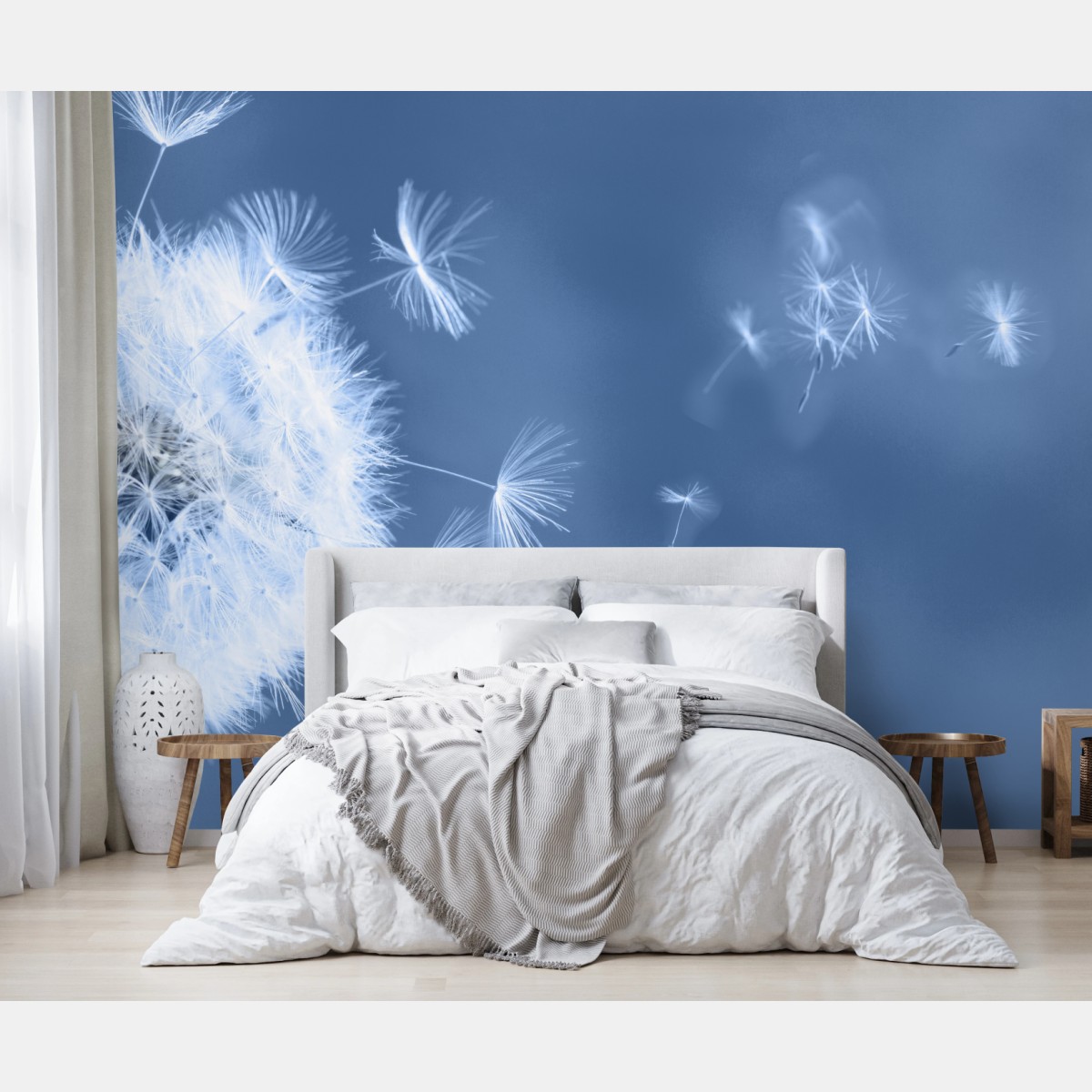 Fototapete zarte löwenzahnsamen in blau – Wallnifity®