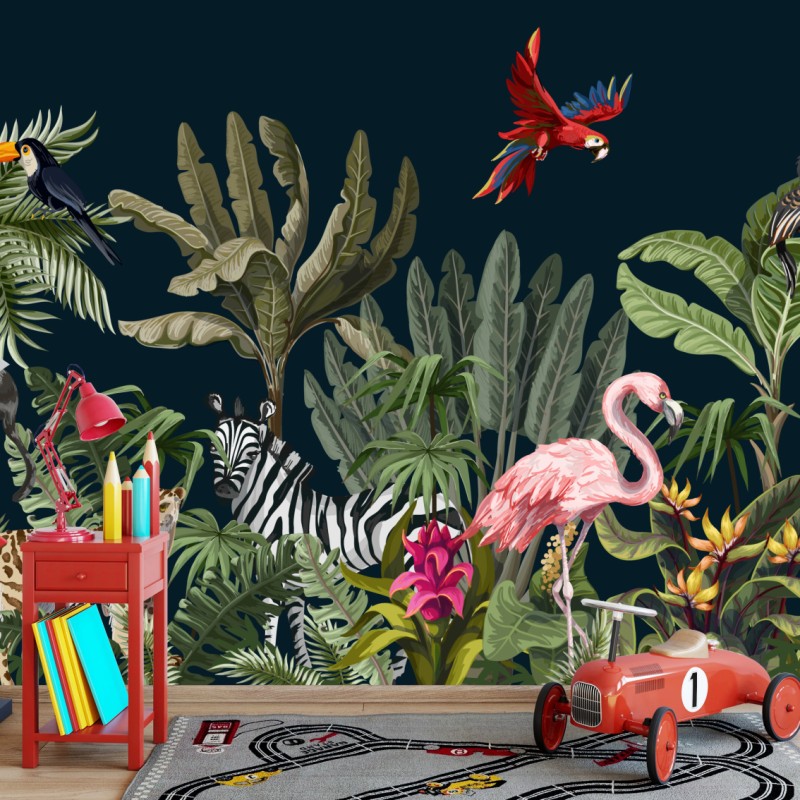 Fototapete tropische dschungel-wildtierszene – Wallnifity®