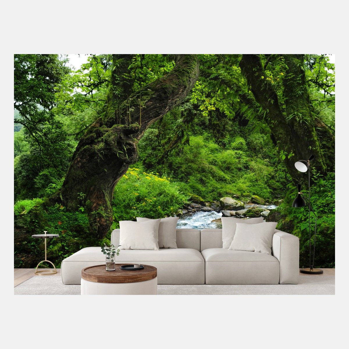 Fototapete moosiger waldbach panorama – Wallnifity®