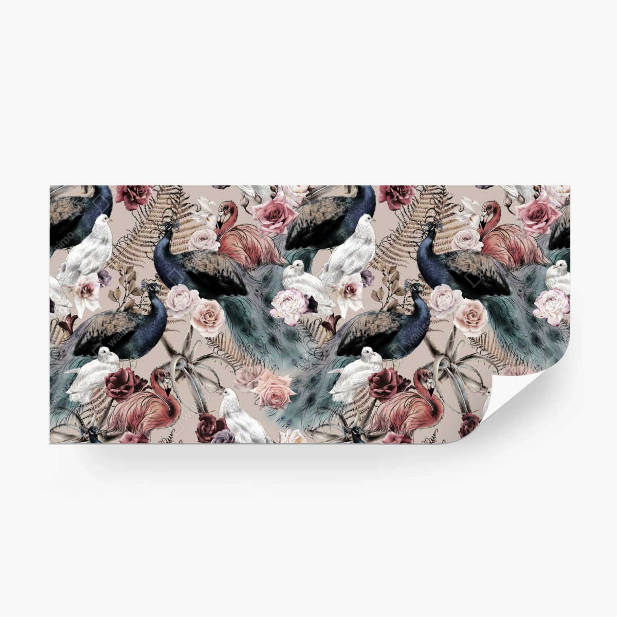 Fototapete aquarellmuster mit vögeln und rosen – Wallnifity®