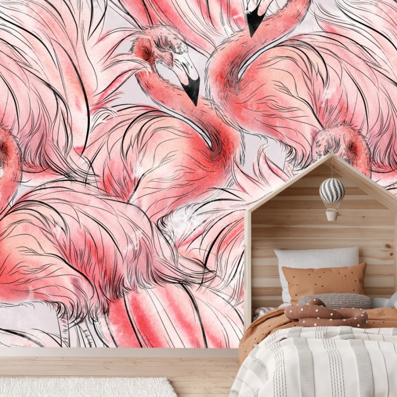 Fototapete aquarell flamingo nahtloses muster – Wallnifity®