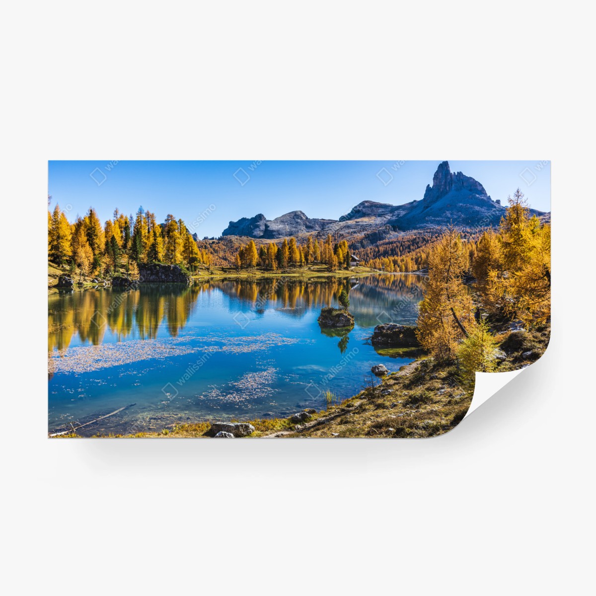 Fototapete herbstlicher alpensee mit bergreflexion – Wallnifity®