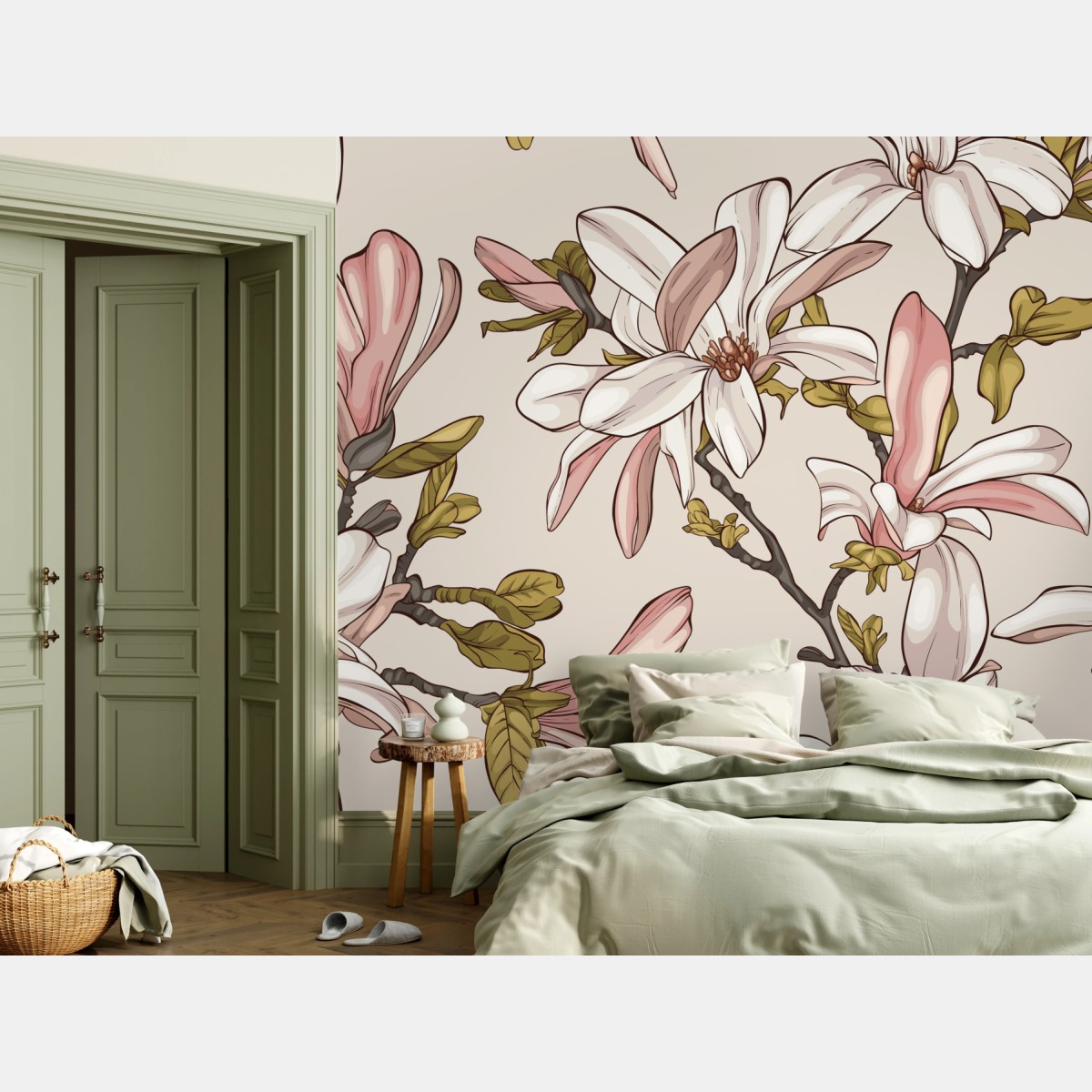 Fototapete pastell magnolien auf beigem grund – Wallnifity®
