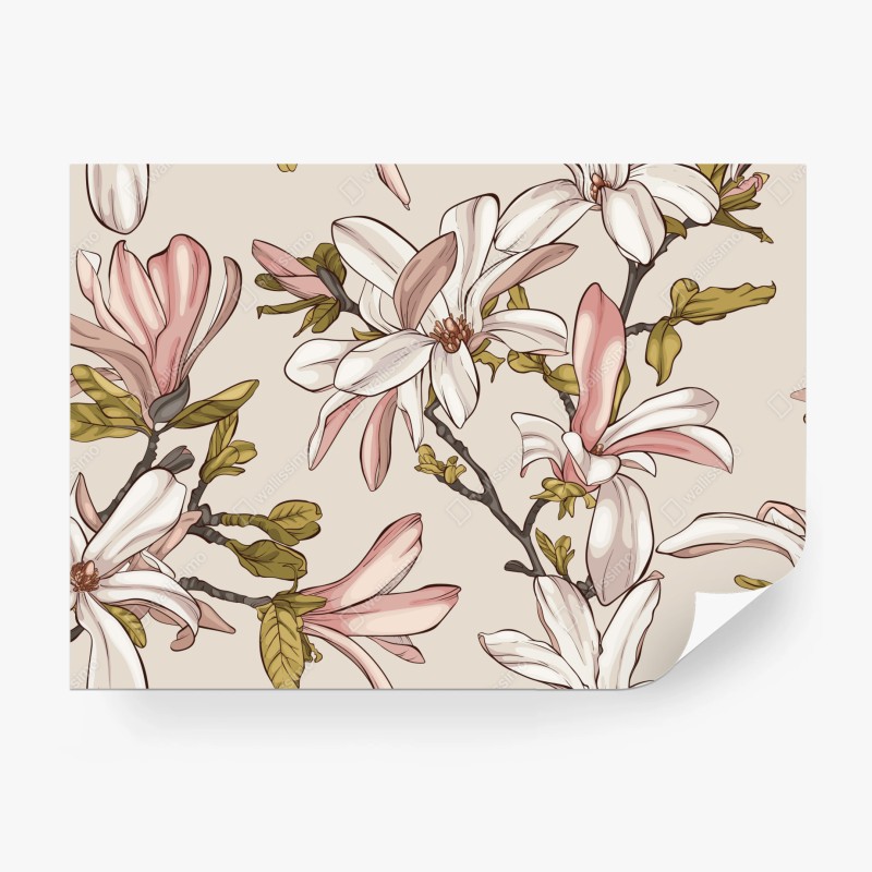 Fototapete vintage botanisches muster mit pfingstrosen – Wallnifity®