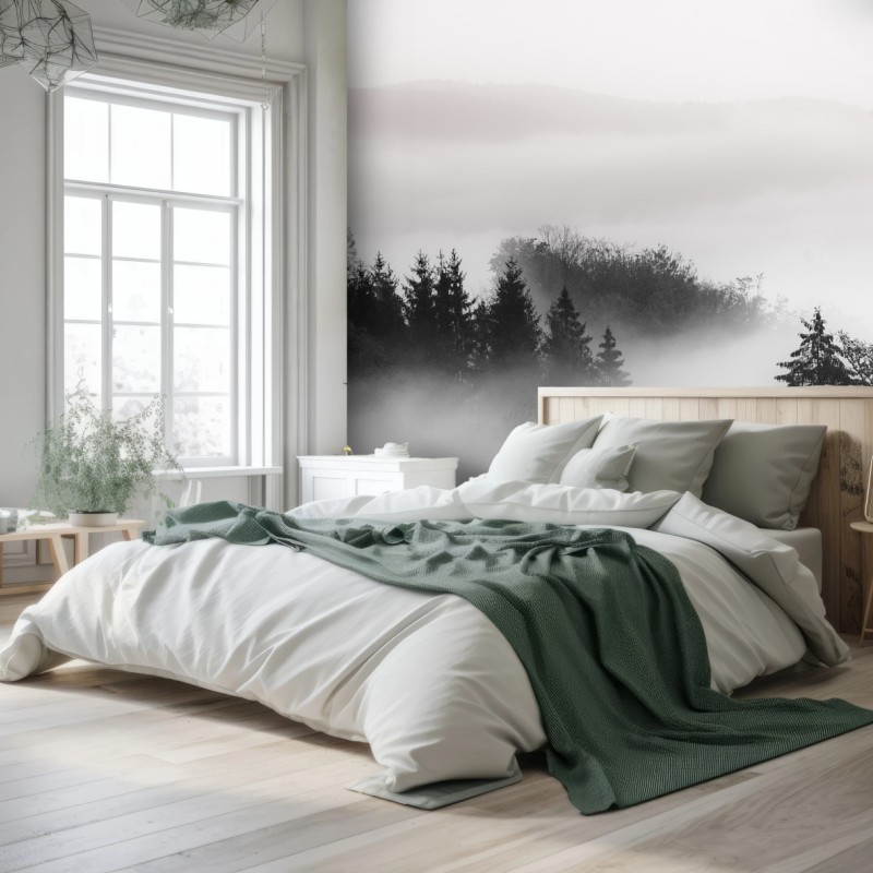 Fototapete nebliger wald in grautönen – Wallnifity®