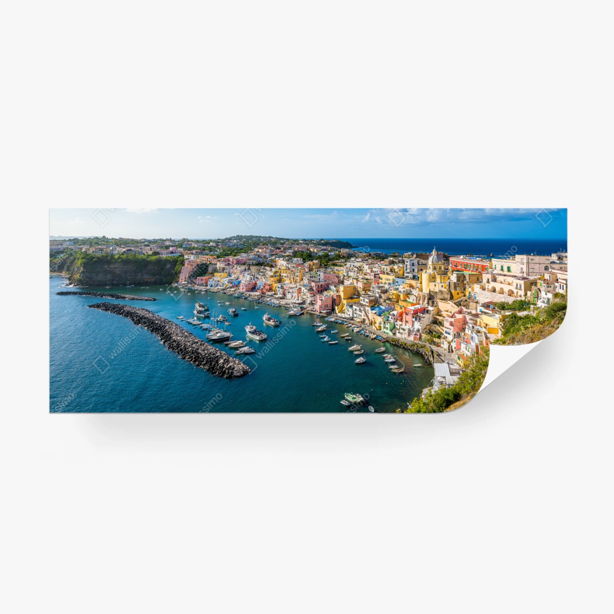 Fototapete bunte panoramaufnahme eines Mittelmeerhafens – Wallnifity®