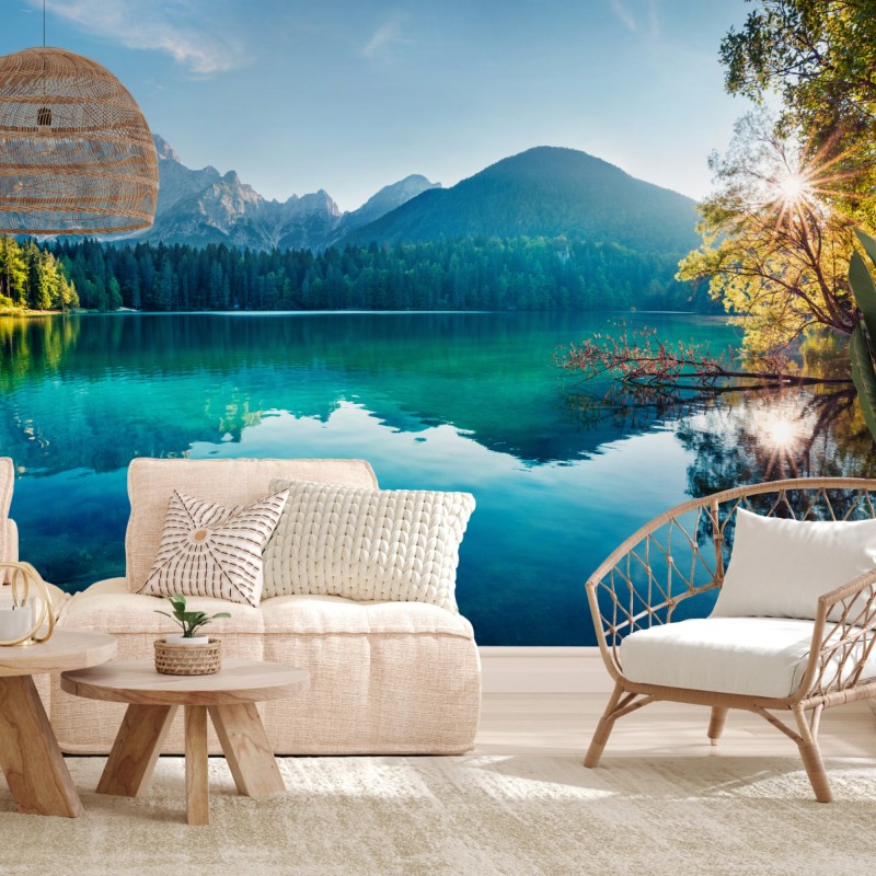 Fototapete sonniger Fusine see, Julische Alpen – Wallnifity®