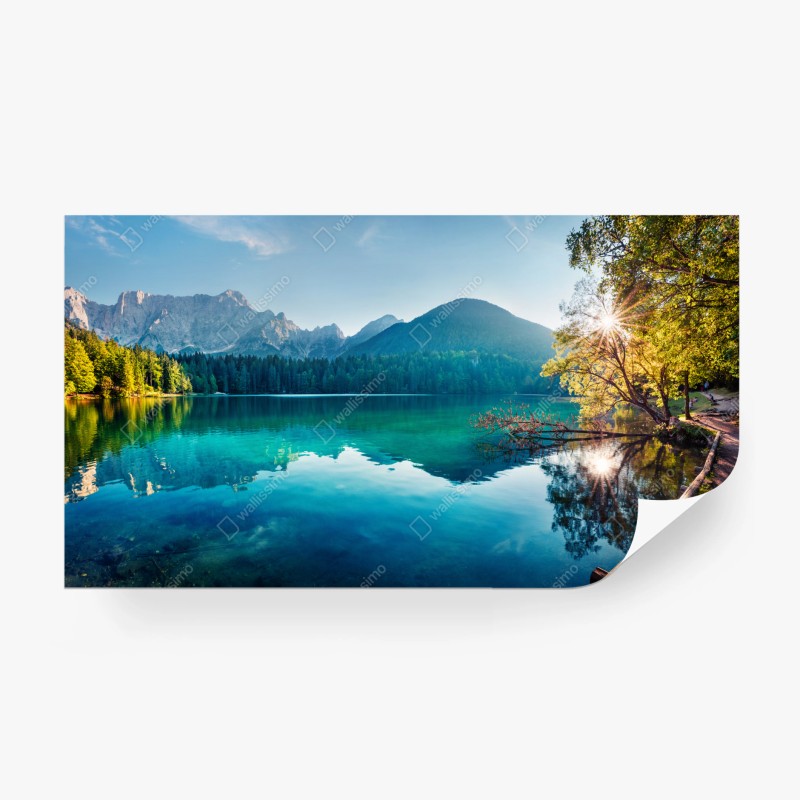 Fototapete türkiswellenmuster mit goldlinien – Wallnifity®