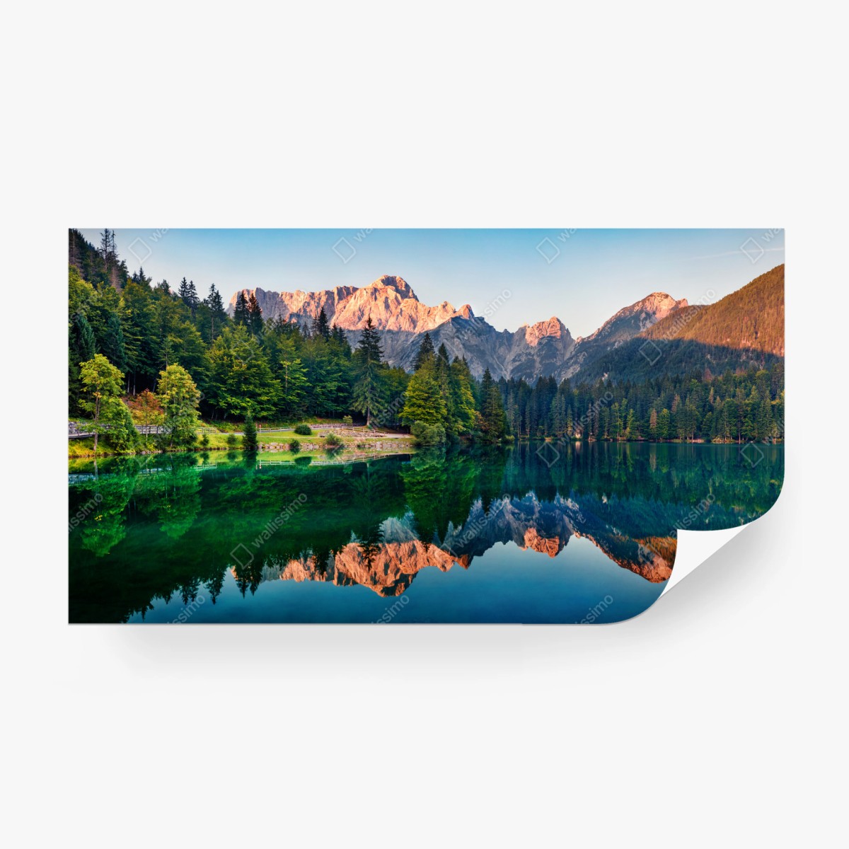 Fototapete ruhiger morgen am Fusine See, Julische Alpen – Wallnifity®