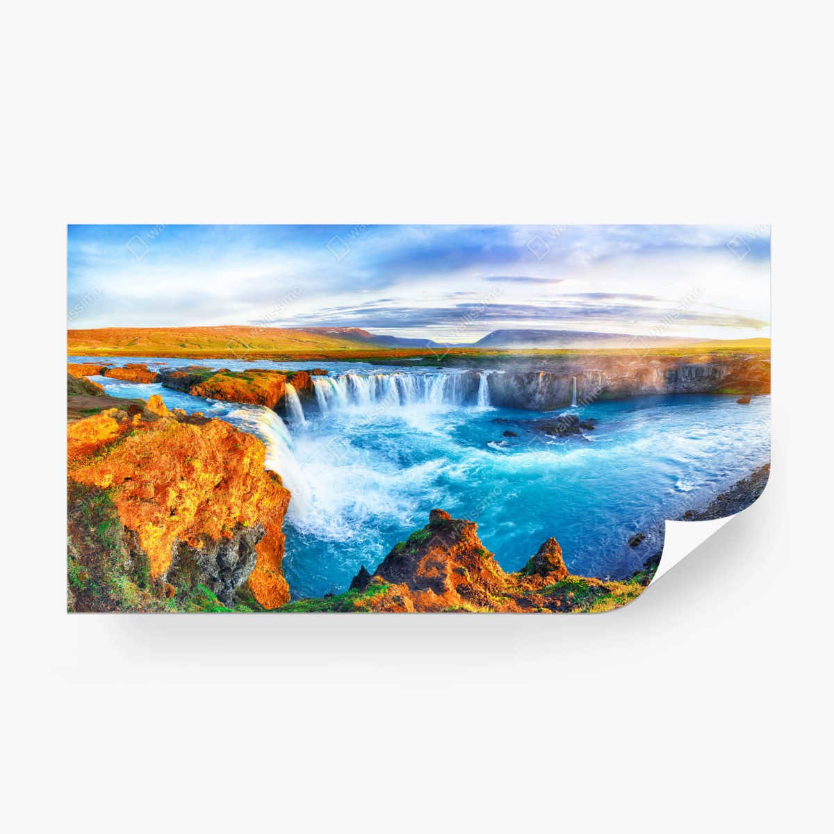 Fototapete panorama des wasserfalls Godafoss bei sonnenaufgang – Wallnifity®
