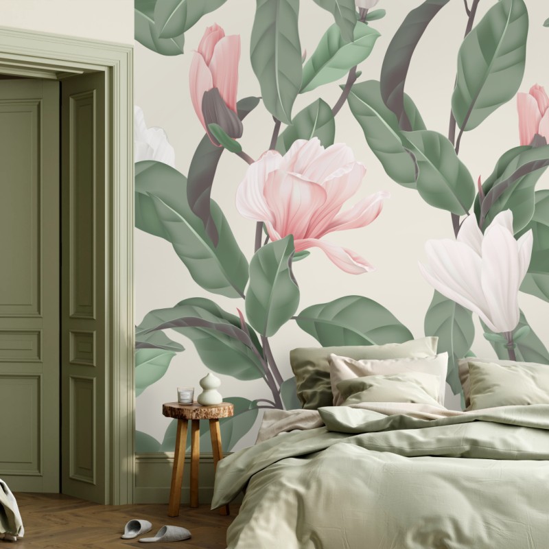 Fototapete pastell magnolienmuster – Wallnifity®