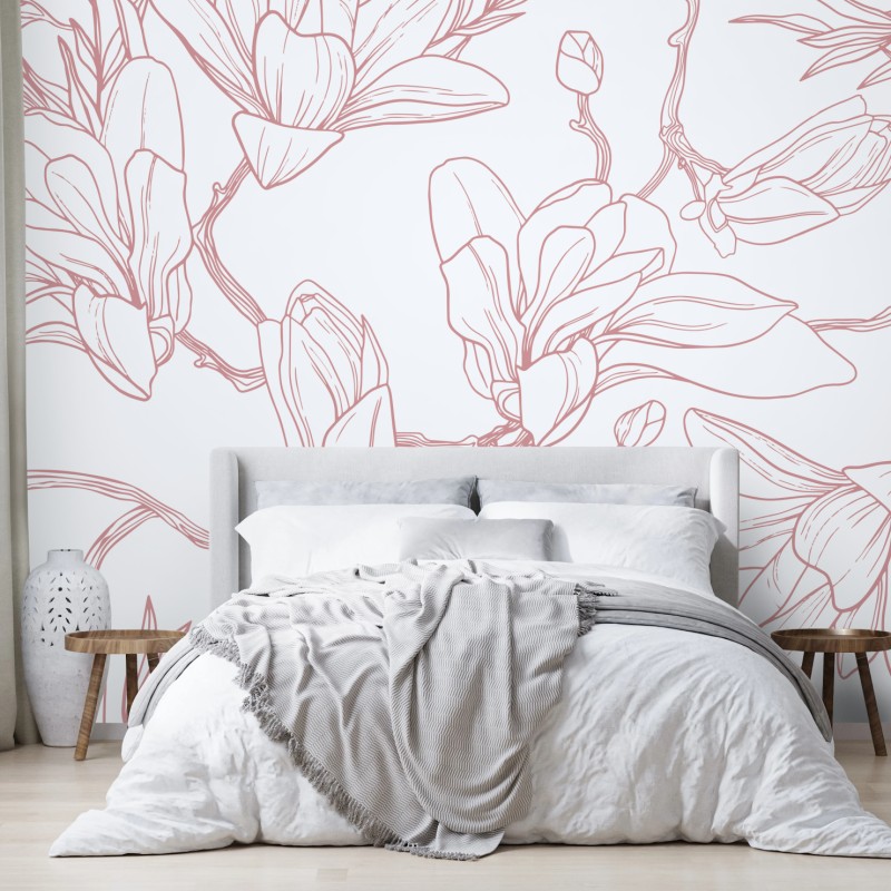 Fototapete zartes magnolienmuster in sanftem rosa – Wallnifity®