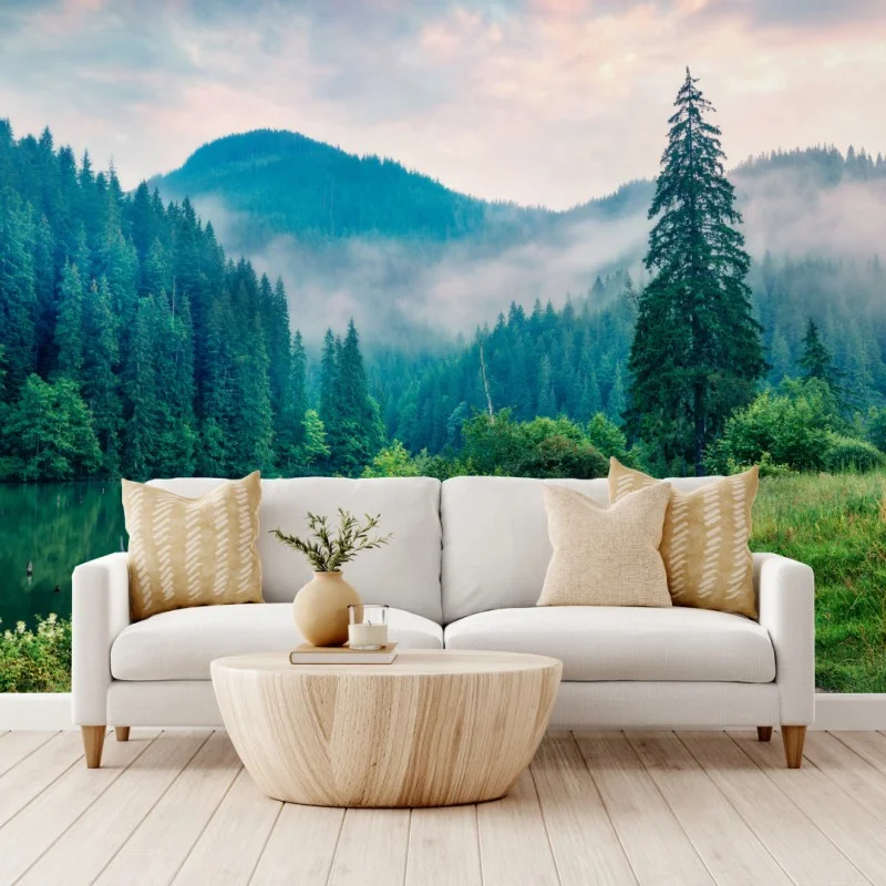 Fototapete nebliger morgen am Lacu Roșu – Wallnifity®