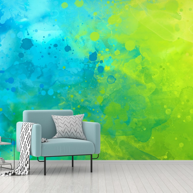 Fototapete lebhafte türkis und limetten aquarellspritzer – Wallnifity®